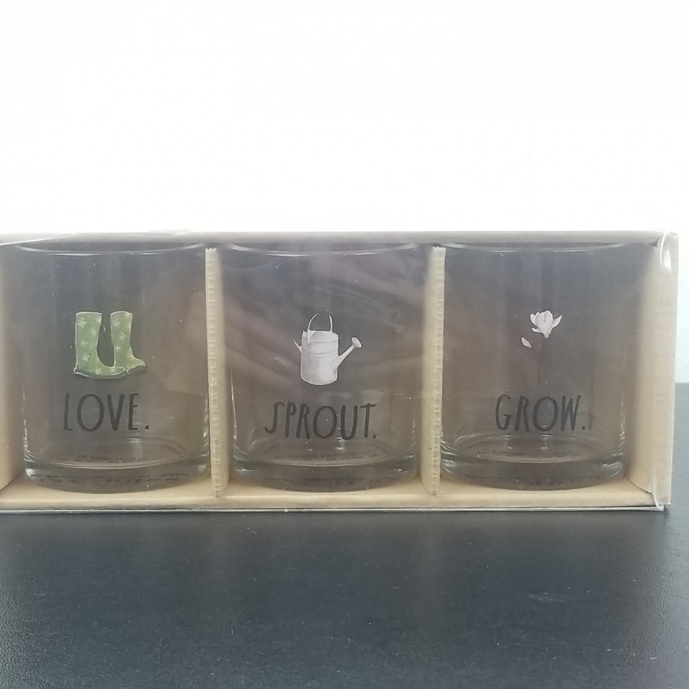Rae Dunn 3 Mini Votives LOVE SPROUT GROW